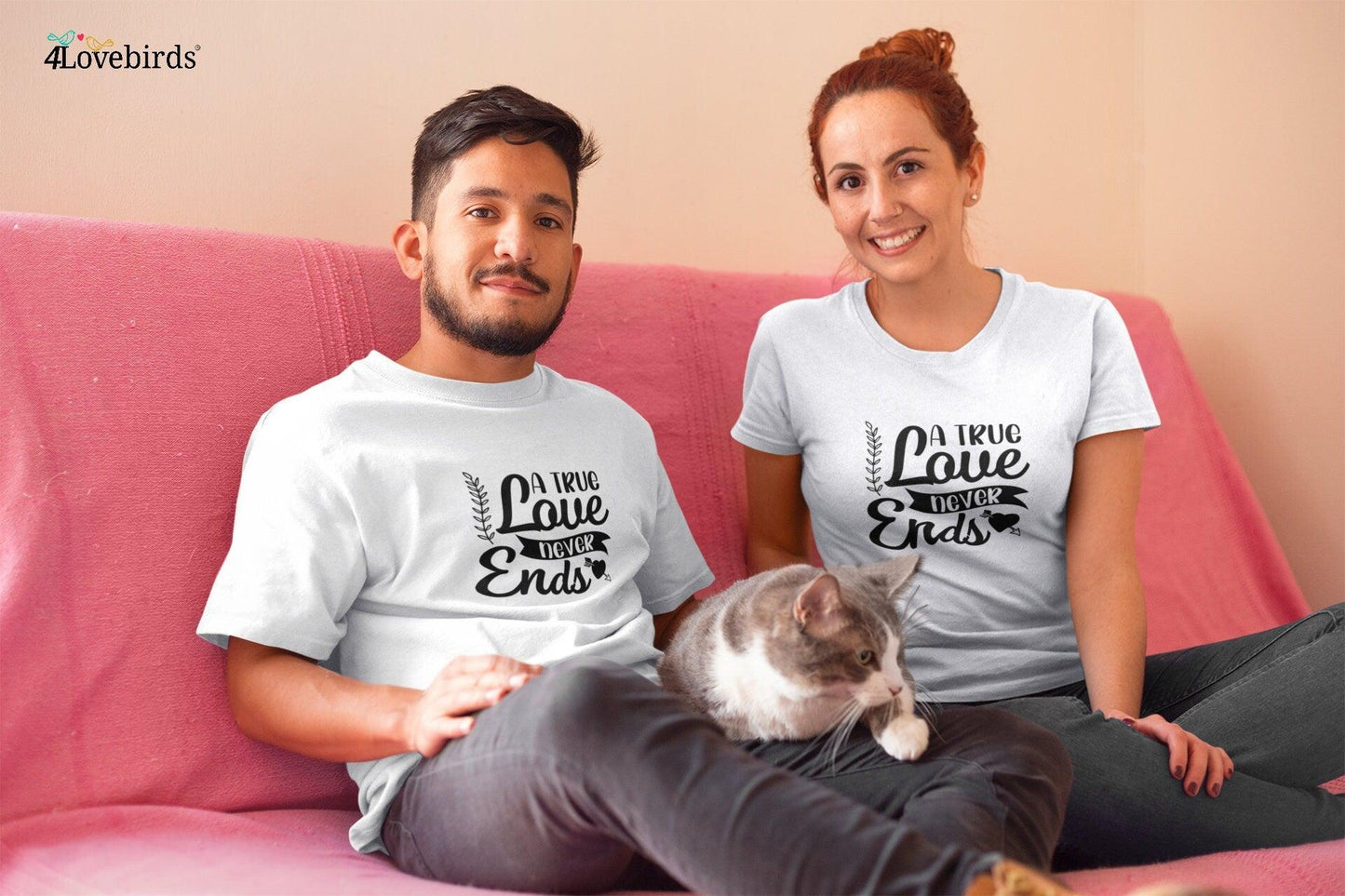 A true love never ends Hoodie, Lovers matching T-shirt, Gift for Couple, Valentine Sweatshirt, Boyfriend / Girlfriend Longsleeve, Cute shirt - 4Lovebirds