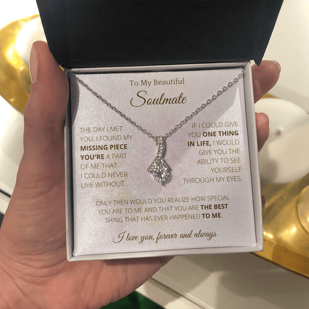 Alluring Necklace To Soulmate Couples Gifts for Girls, Stainless Steel Cubic Zirconia Pendant Ribbon Alluring Necklace, Birthday Christmas Romantic Jewelry For Wife with Message Card Box Personalized - 4Lovebirds