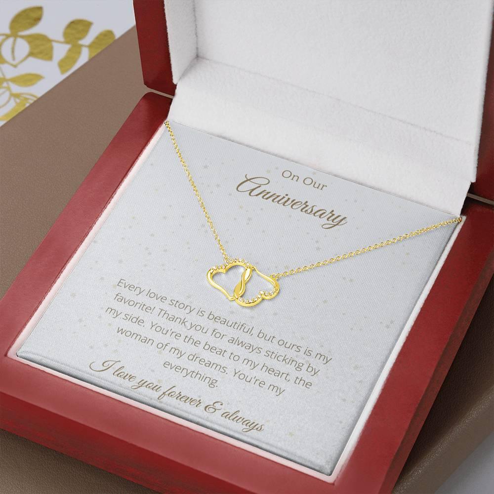 Anniversary Solid Gold Necklace With Real Diamonds - 4Lovebirds