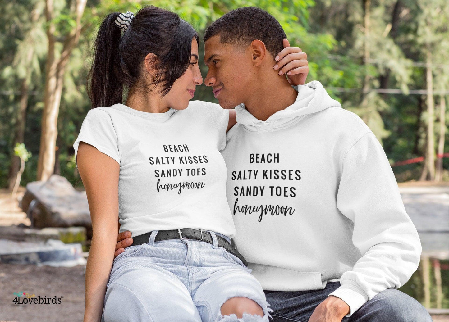 Beach salty kisses sandy toes honeymoon Hoodie, Marriage T-shirt, Honeymoon Sweatshirt, Cute Married Couple Longsleeve, Just married - 4Lovebirds