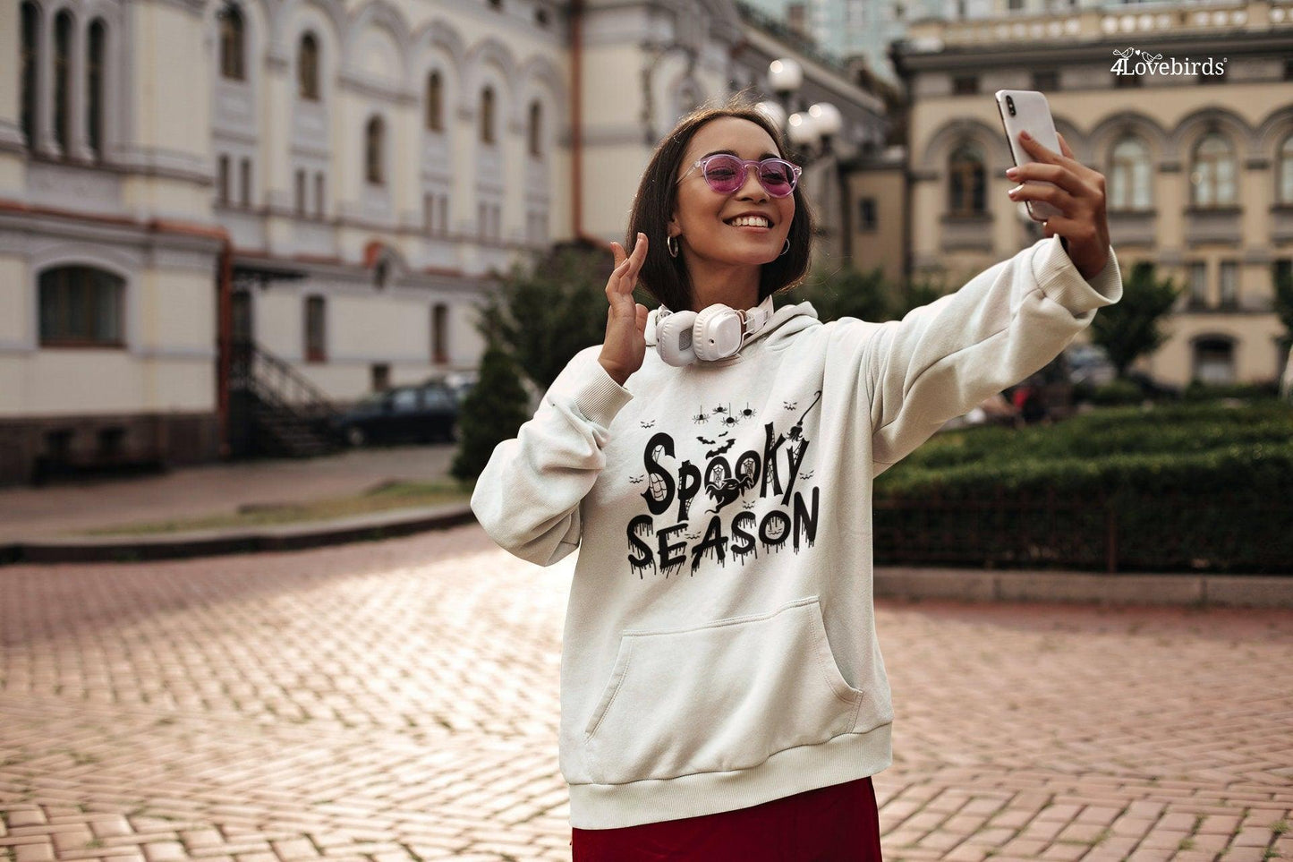 Cute Spooky Season Hoodie, Women's Halloween Sweatshirt, Spooky Season Long Sleeve Shirt, Trick or Treat Costume For Couples, Couple Gifts - 4Lovebirds