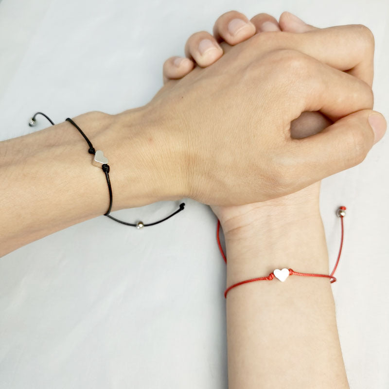Heart Charm Couple Bracelets Adjustable Wax Line Friendship
