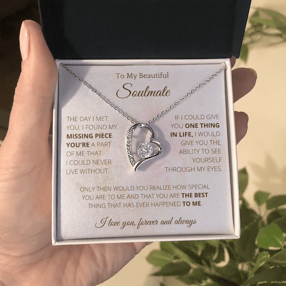 Heart Necklace To Soulmate Couples Gifts for Girls, Stainless Steel Cubic Zirconia Pendant Love Necklace, Birthday Christmas Romantic Jewelry For Wife with Message Card Box Personalized - 4Lovebirds