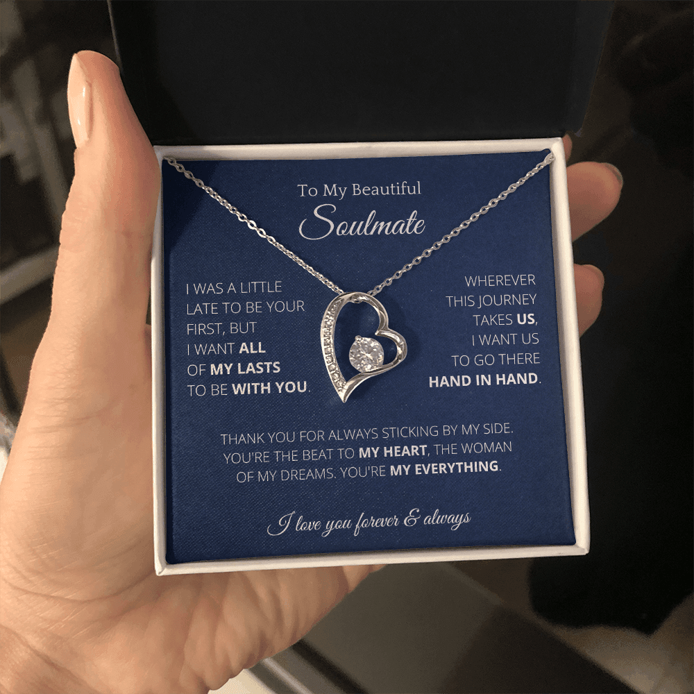 Heart Necklace To Soulmate Couples Gifts for Girls, Stainless Steel Cubic Zirconia Pendant Love Necklace, Birthday Christmas Romantic Jewelry For Wife with Message Card Box Personalized - 4Lovebirds