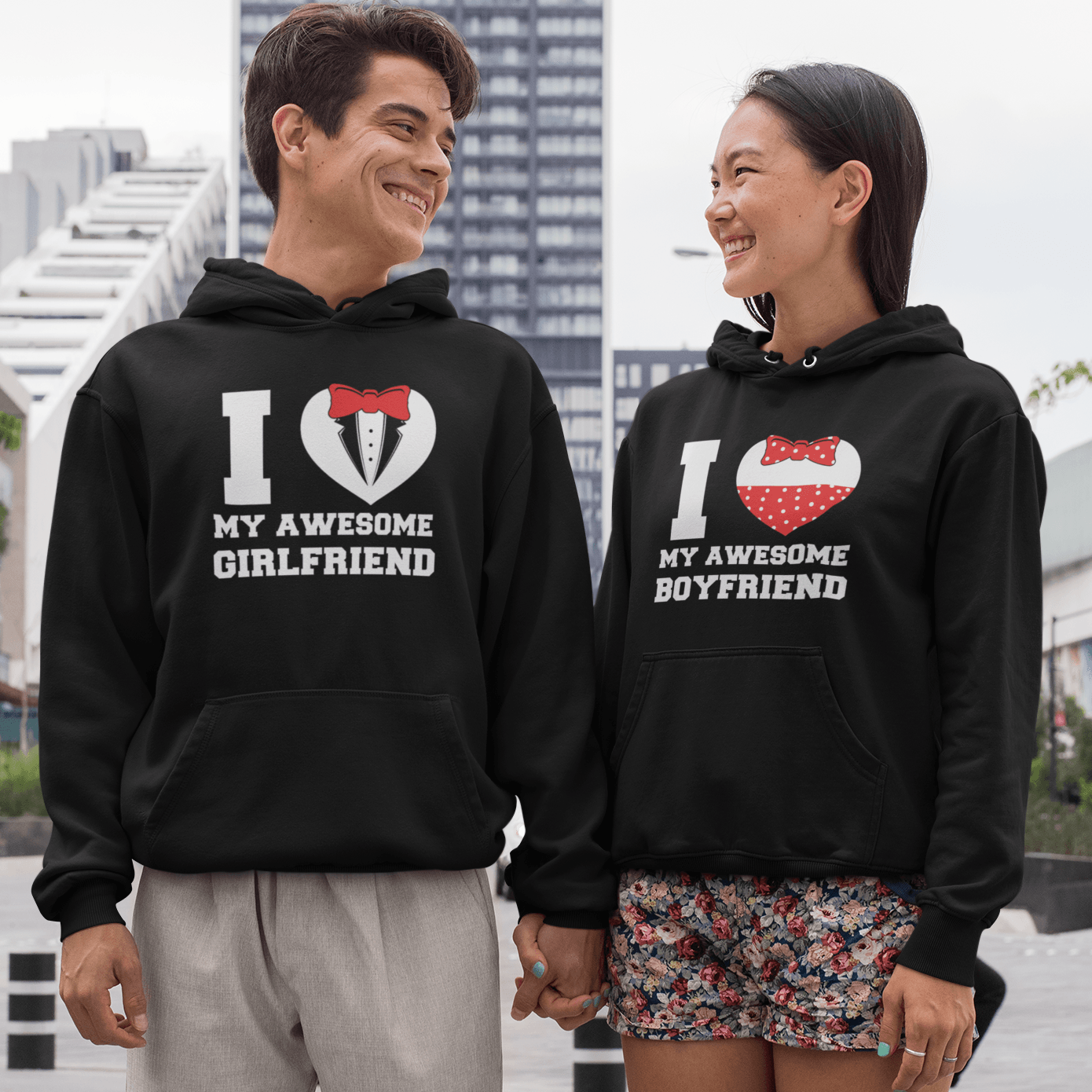 I Love My Awesome Girlfriend Boyfriend Valentine Matching Set for Couples Gift for Lovers Cute Hoodie T shirt