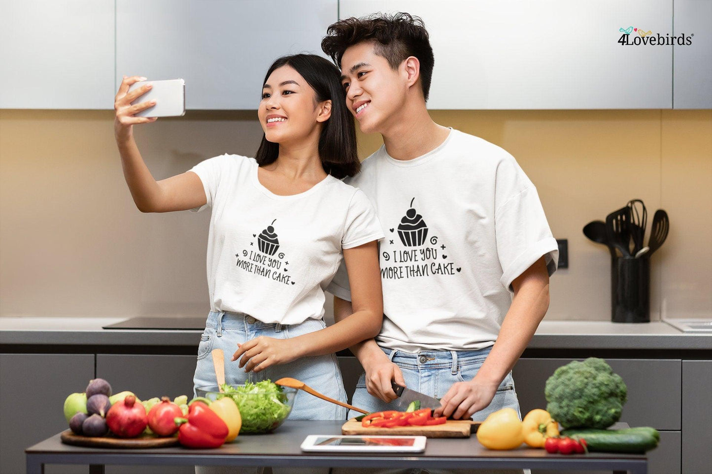 I love you more than cake Hoodie, Foodie Lovers T-shirt, Gift for Couple, Valentine Sweatshirt, Funny Couple Longsleeve - 4Lovebirds