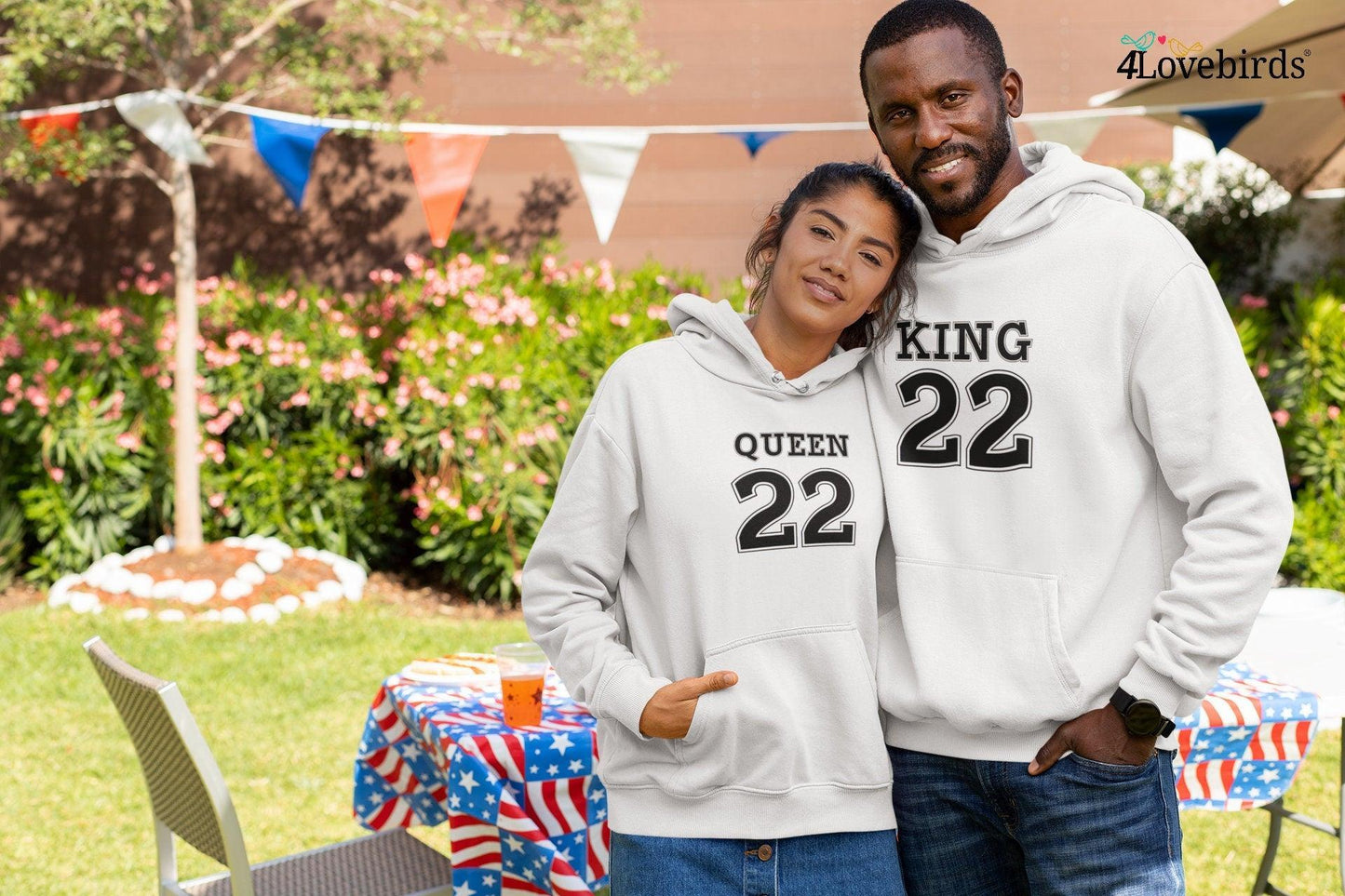 King Queen Hoodie, personalized gift, matching sweatshirts for couple, t-shirts for lovers, King Queen Long Sleeve Shirt for couple - 4Lovebirds