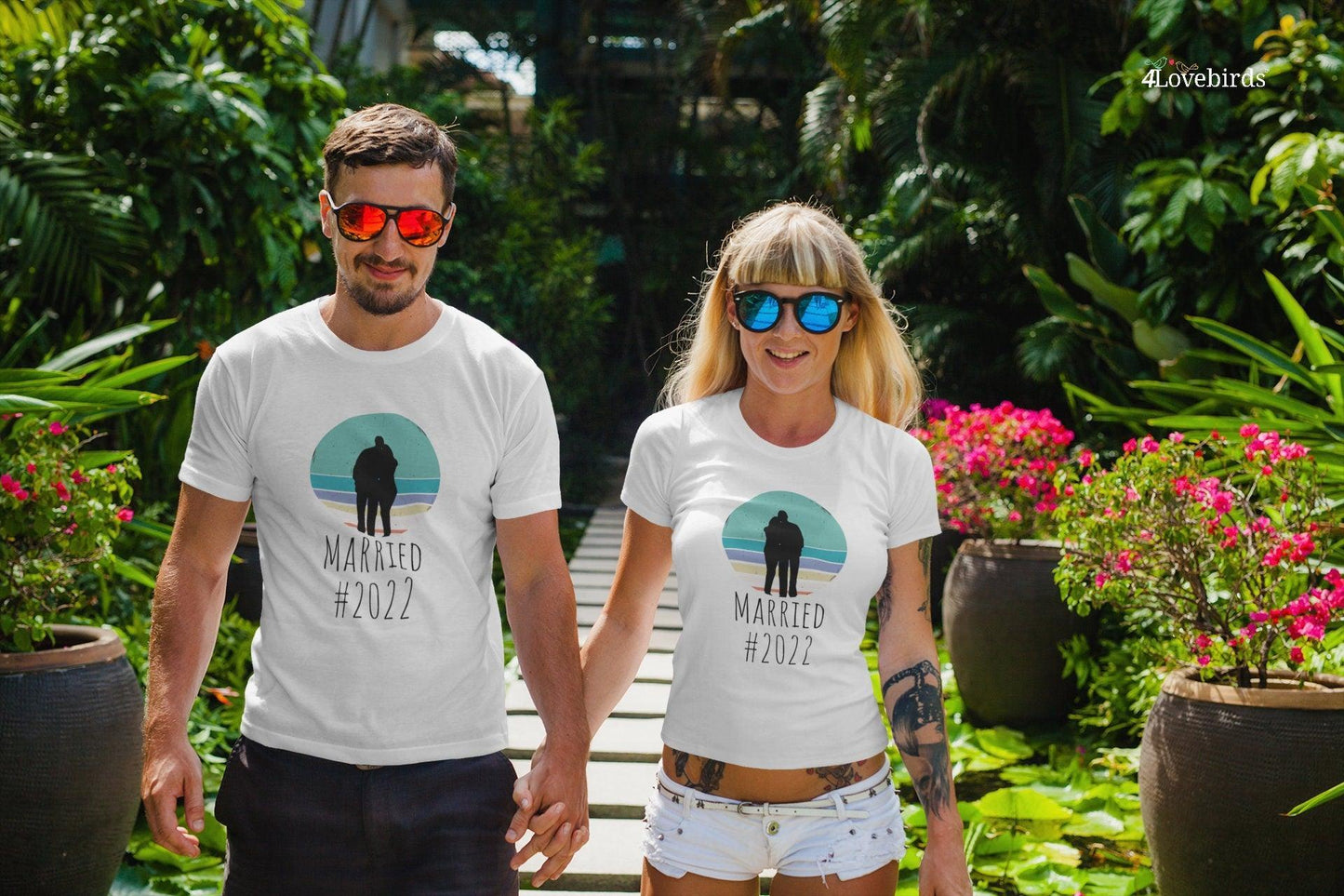 Married Couple on sunset 2022 Hoodie, Marriage Tshirt, Honeymoon Sweatshirt, Gift for Couple, Married Couple Longsleeve, Getting married - 4Lovebirds