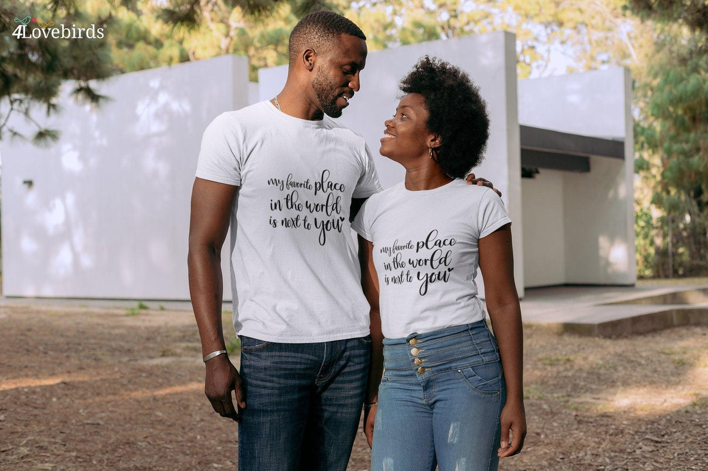 My favorite place in the world is next to you Hoodie, Lovers matching T-shirt, Gift for Couples, Valentine Sweatshirt, Cute Longsleeve - 4Lovebirds