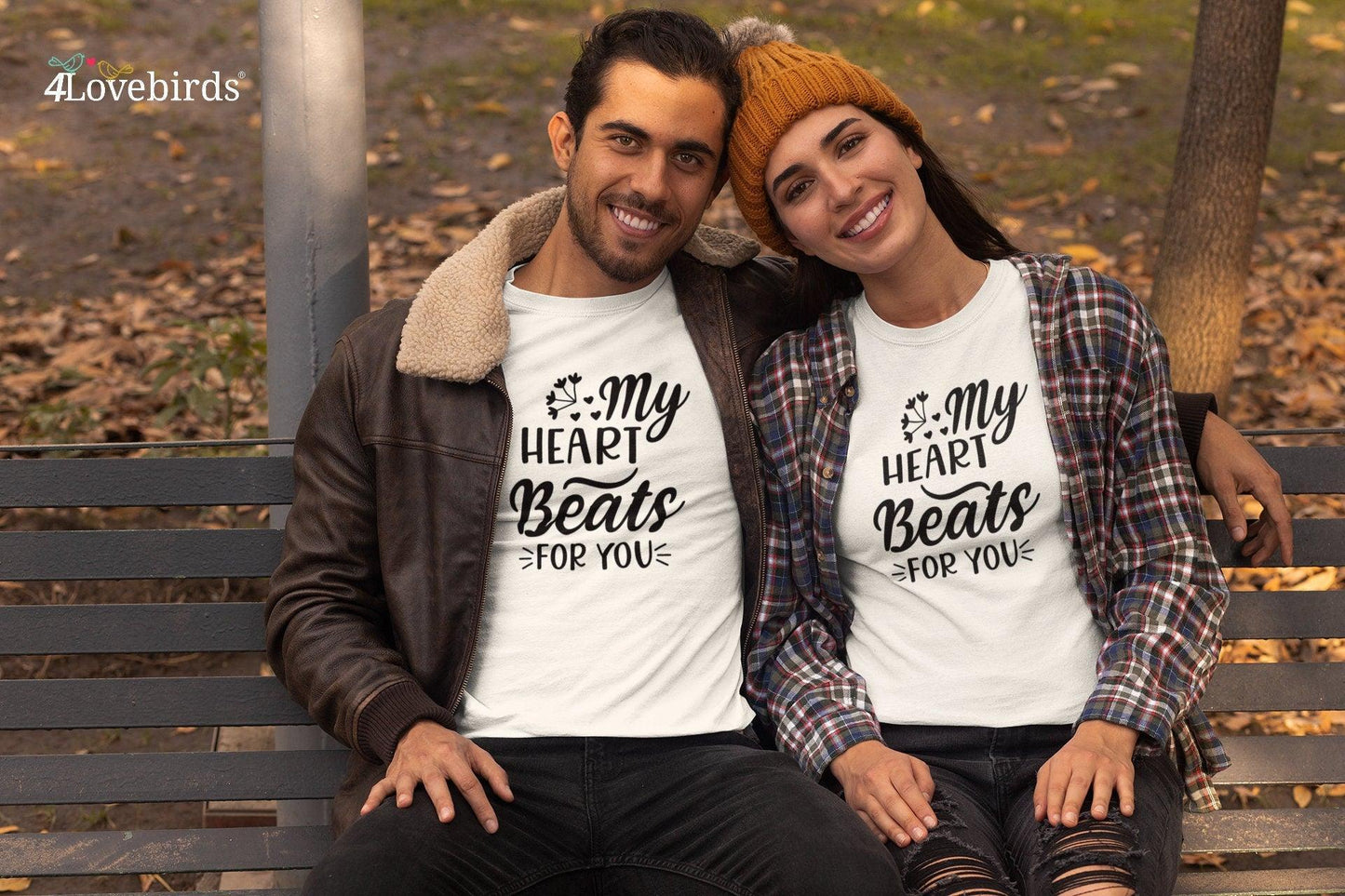 My heart beats for you Hoodie, Lovers matching T-shirt, Gift for Couple, Valentine Sweatshirt, Boyfriend / Girlfriend Longsleeve, cute shirt - 4Lovebirds