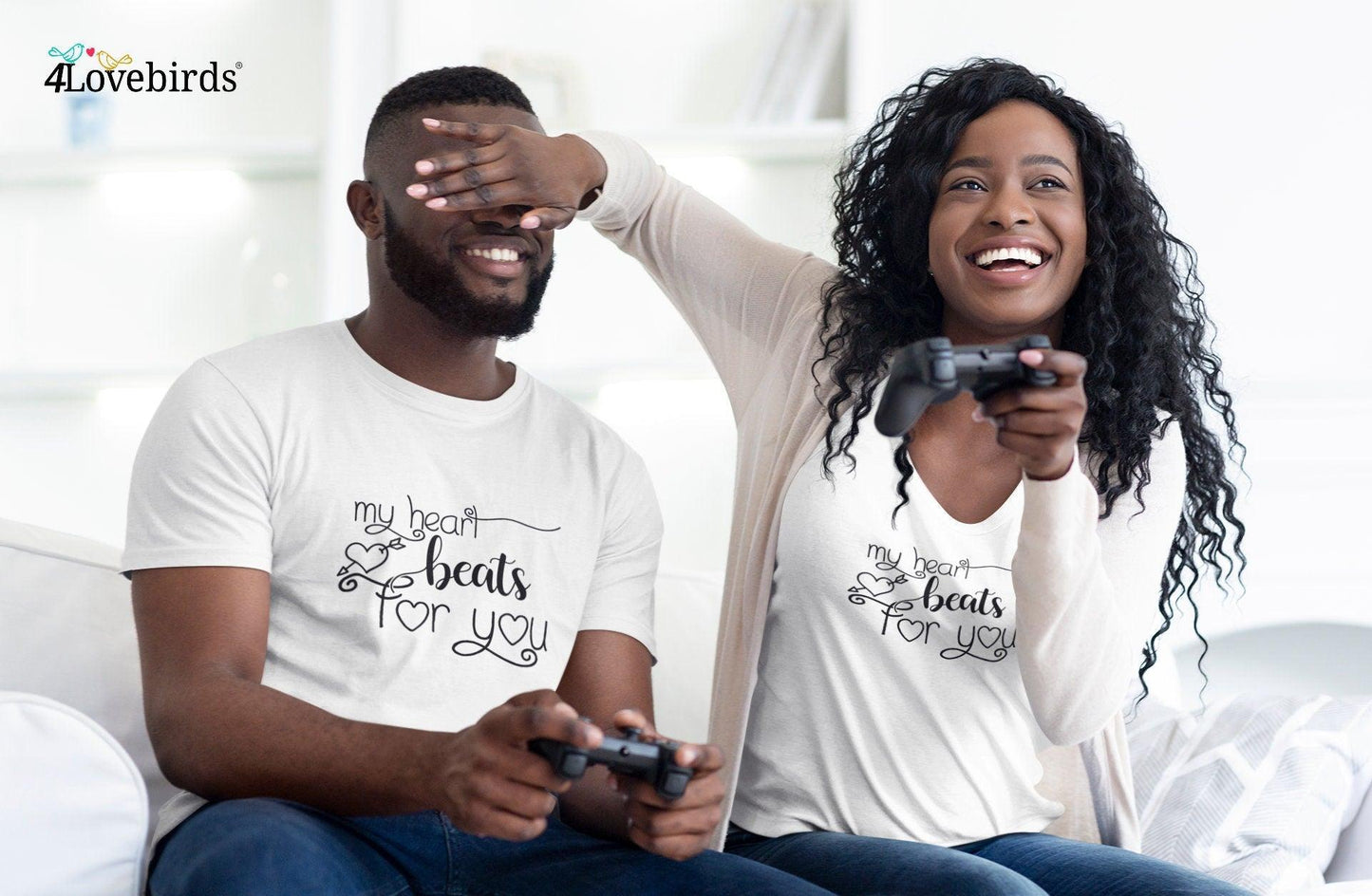 My Heart beats for you Hoodie, Lovers matching Tshirt, Gift for Couple, Valentine Sweatshirt, Boyfriend / Girlfriend Longsleeve, Cute Tshirt - 4Lovebirds