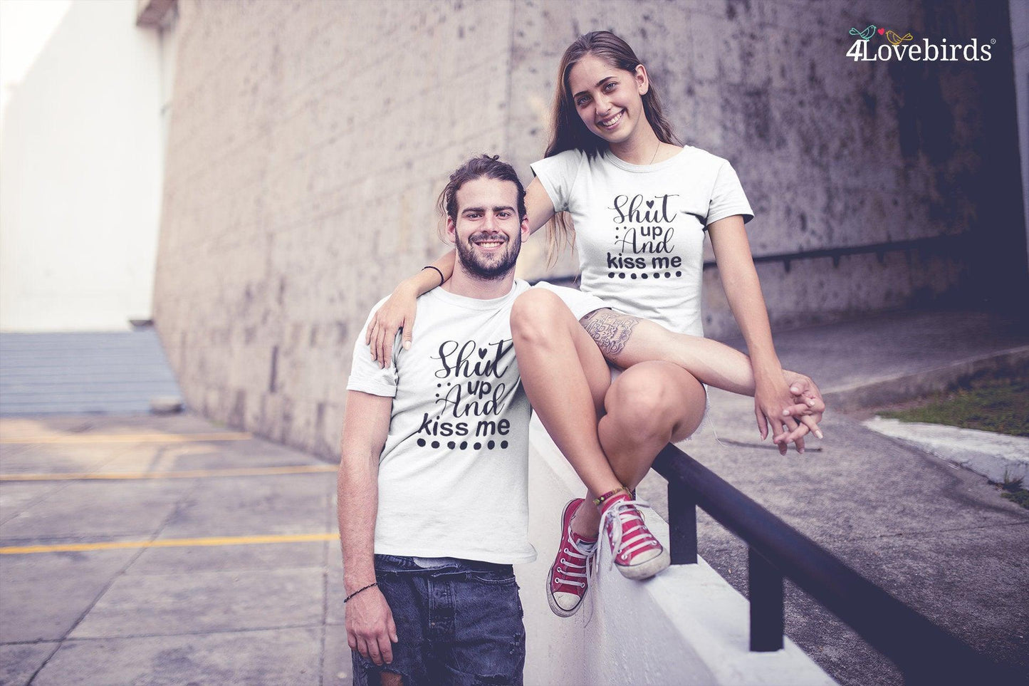Shut and kiss me Hoodie, Funny matching T-shirt, Gift for Couples, Valentine Sweatshirt, Boyfriend and Girlfriend Longsleeve - 4Lovebirds