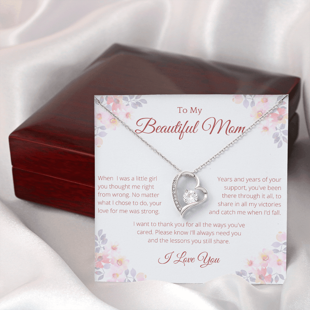 To My Beautiful Mom Heart Necklace, Mother's Day Gift From Daughter, Mom Gift From Son, Mom Necklace, Birthday Gift, Mother's Day Necklace - 4Lovebirds