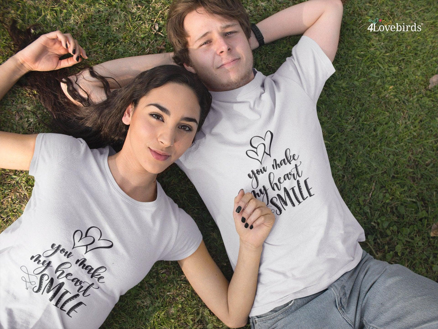 You make my heart Smile Hoodie, Lovers T-shirt, Gift for Couples, Valentine Sweatshirt, Boyfriend / Girlfriend Longsleeve, Cute Tshirt - 4Lovebirds