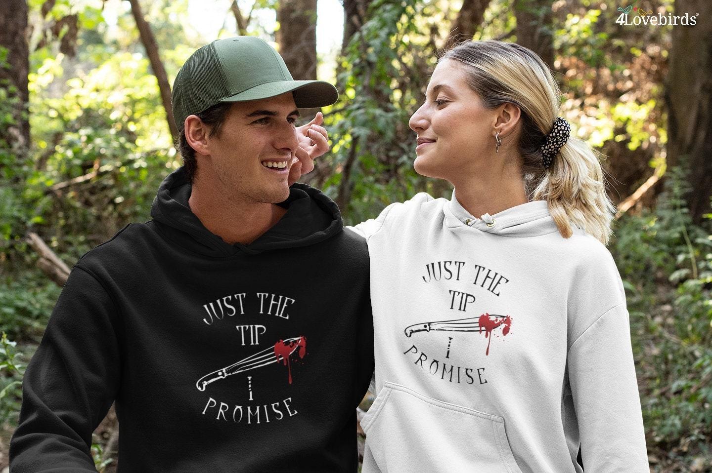 Just The Tip I Promise Hoodie, Halloween Sweatshirt, Murder Long Sleeve Shirt, Funny Halloween Shirt, Death Shirt, Halloween Costume Shirt - 4Lovebirds