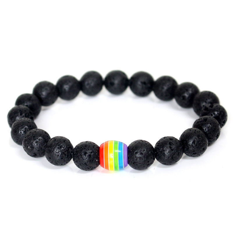 Rainbow Pride Natural Stone Bracelets - Unisex Beaded Strand for Couples