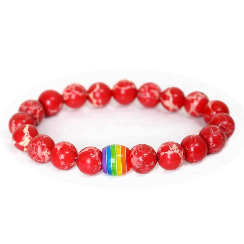 Rainbow Pride Natural Stone Bracelets - Unisex Beaded Strand for Couples