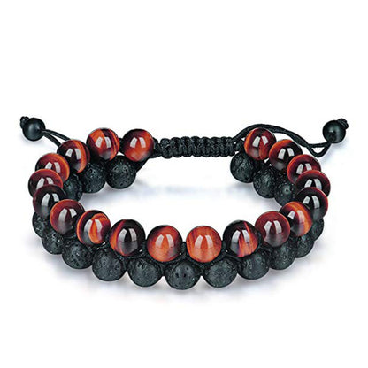 Tiger Eye and Black Agate Couple Bracelets - Adjustable Natural Stone Beads