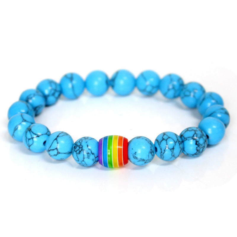 Rainbow Pride Natural Stone Bracelets - Unisex Beaded Strand for Couples