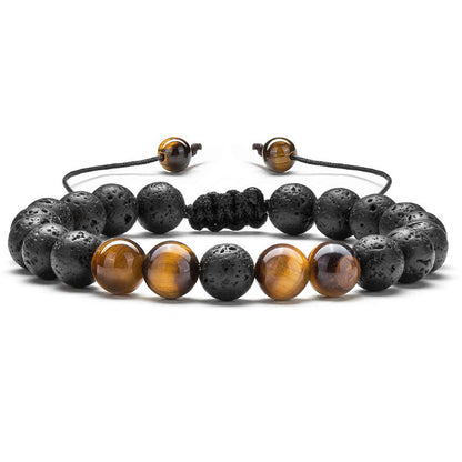 Tiger Eye and Black Agate Couple Bracelets - Adjustable Natural Stone Beads