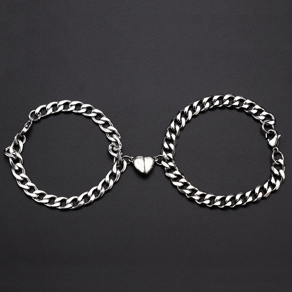 Magnetic Heart Couple Bracelets - Titanium Steel Matching Chains