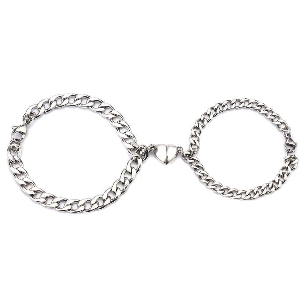 Magnetic Heart Couple Bracelets - Titanium Steel Matching Chains