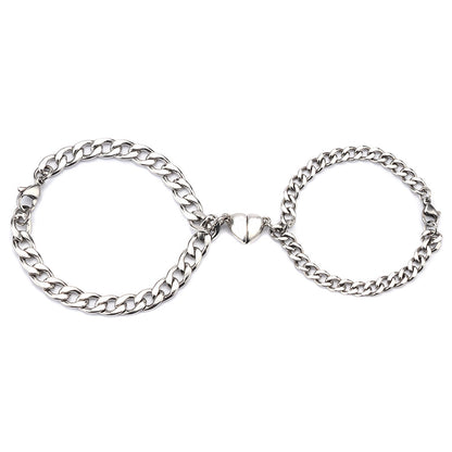 Magnetic Heart Couple Bracelets - Titanium Steel Matching Chains