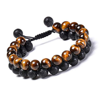 Tiger Eye and Black Agate Couple Bracelets - Adjustable Natural Stone Beads