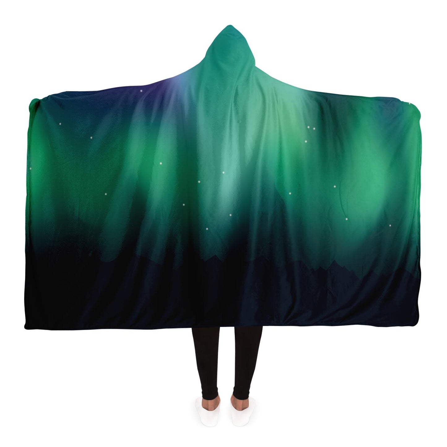 Aurora Borealis Hooded Blanket, Handmade Crafted, Vegan Blanket, With Hood, Multi Colored, Custom Made Quilt, Yoga, Meditation