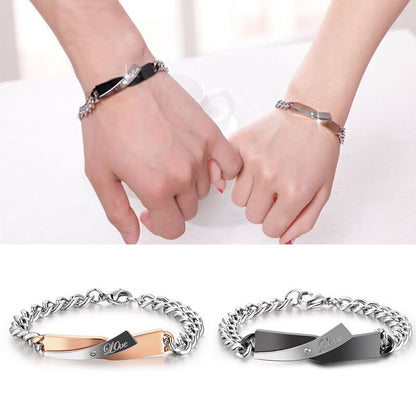 Cross-Design Couple Bracelets - Stainless Steel Matching Set with Cubic Zirconia