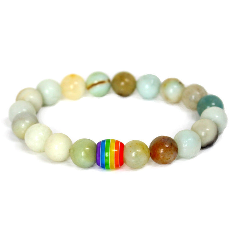 Rainbow Pride Natural Stone Bracelets - Unisex Beaded Strand for Couples