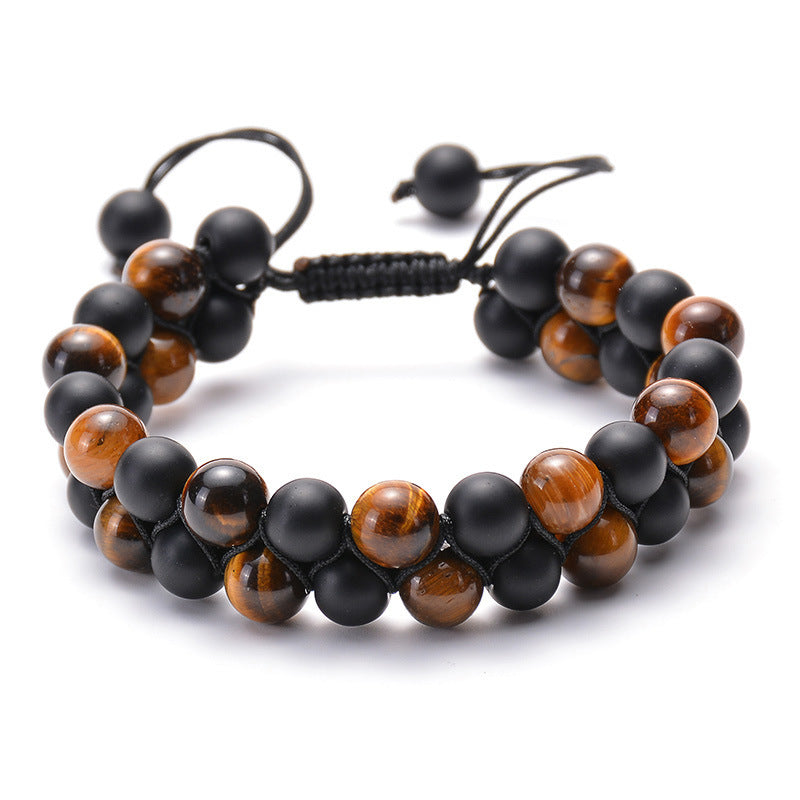 Tiger Eye and Black Agate Couple Bracelets - Adjustable Natural Stone Beads