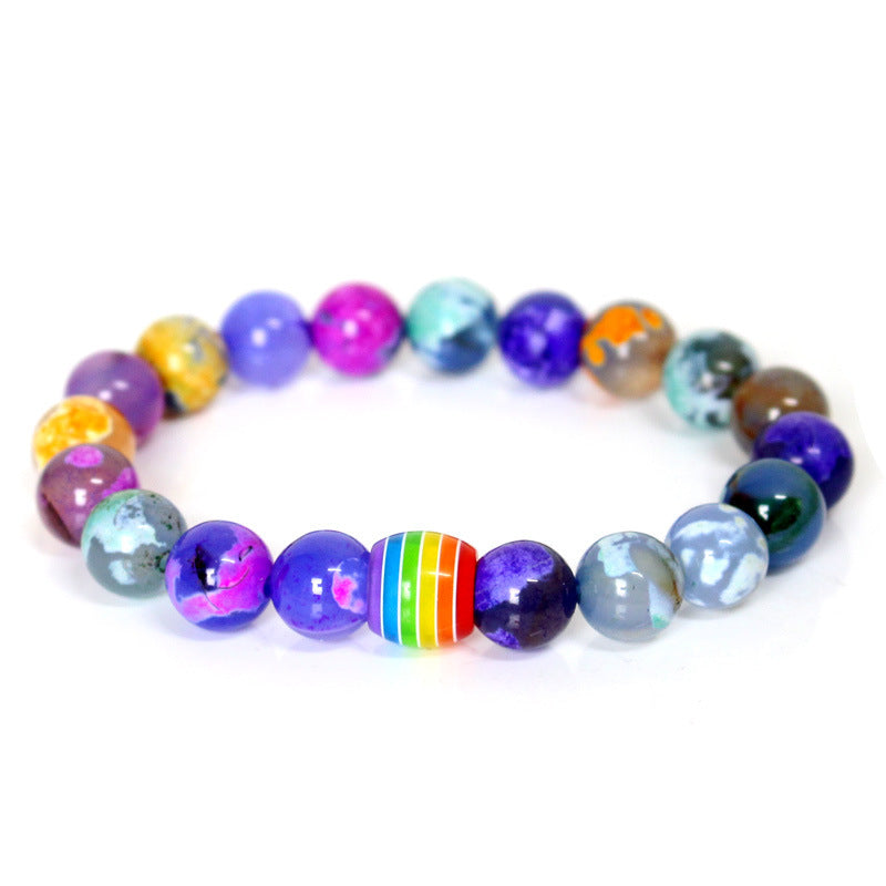 Rainbow Pride Natural Stone Bracelets - Unisex Beaded Strand for Couples