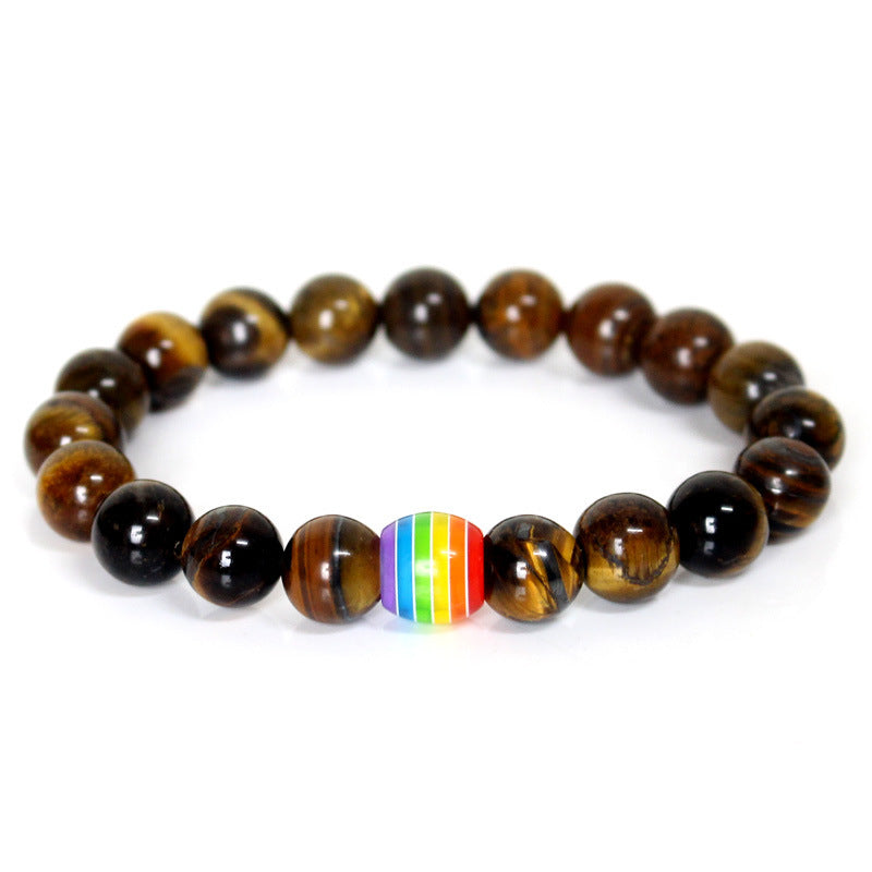 Rainbow Pride Natural Stone Bracelets - Unisex Beaded Strand for Couples