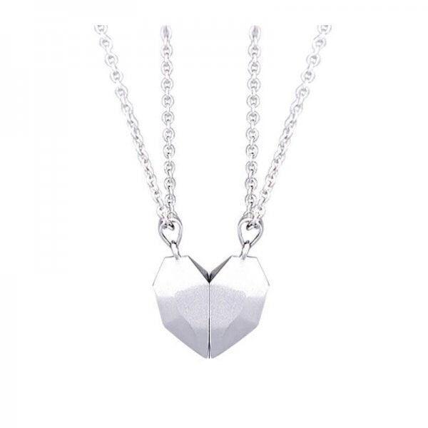 3 Set, Rhodium Plated Heart Magnetic Clasps, Heart Clasp, Magnetic Clasp,  Couples Magnetic Heart Necklace, Magnetic Half Heart Necklaces, 