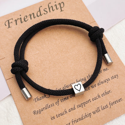 Hand-Woven Couples Bracelets - Stainless Steel Heart Charm for Partners