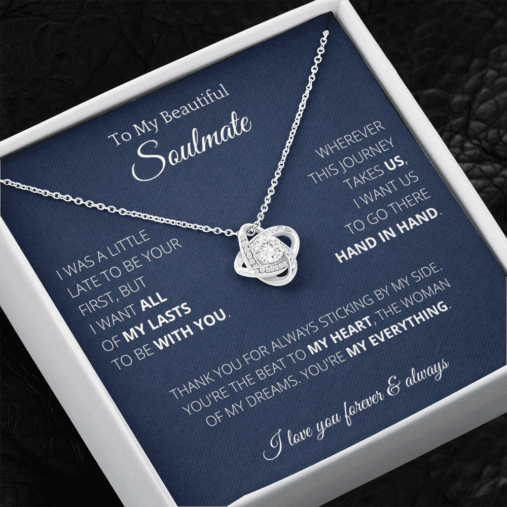 4Lovebirds - Gifts Girls Stainless Steel Cubic Zirconia Pendant Knot Necklace Couples To My Soulmate Birthday Christmas Jewelry Romantic For Wife with Message Card Box Personalized - 4Lovebirds