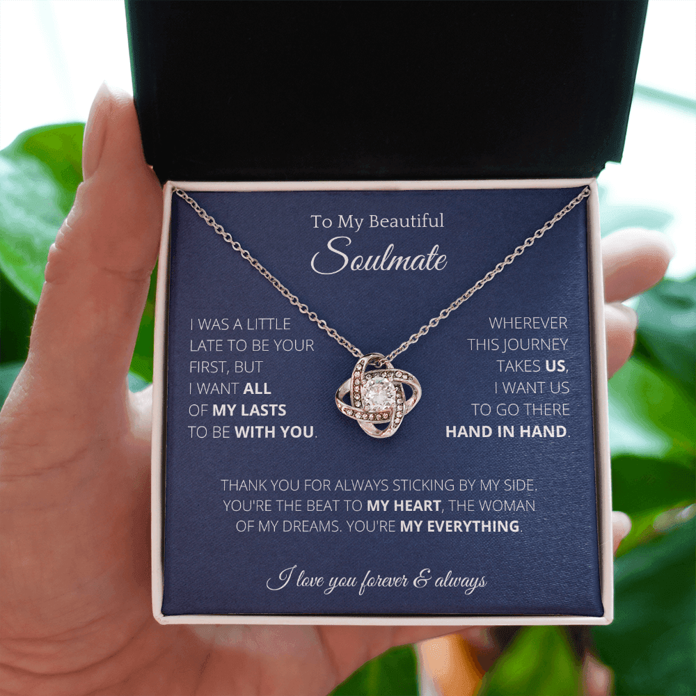 4Lovebirds - Gifts Girls Stainless Steel Cubic Zirconia Pendant Knot Necklace Couples To My Soulmate Birthday Christmas Jewelry Romantic For Wife with Message Card Box Personalized - 4Lovebirds