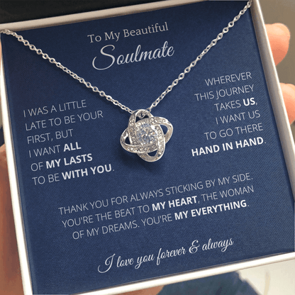 4Lovebirds - Gifts Girls Stainless Steel Cubic Zirconia Pendant Knot Necklace Couples To My Soulmate Birthday Christmas Jewelry Romantic For Wife with Message Card Box Personalized - 4Lovebirds