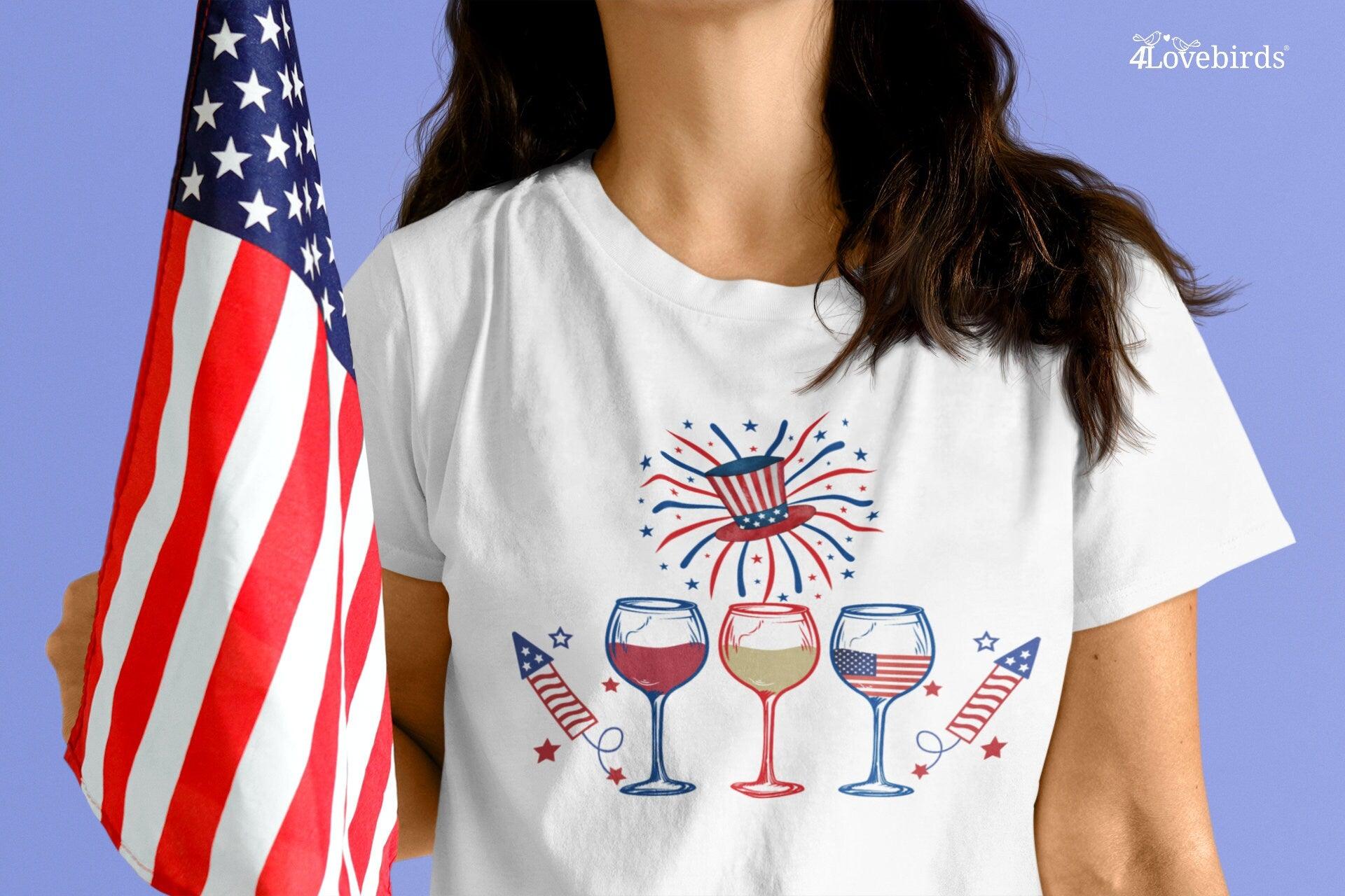 4th of July Wine Glasses Hoodie, Wine USA Flag Sweatshirt, Wine Lover Long Sleeve Shirt, Independence Day Shirt, 4th of July Gifts - 4Lovebirds