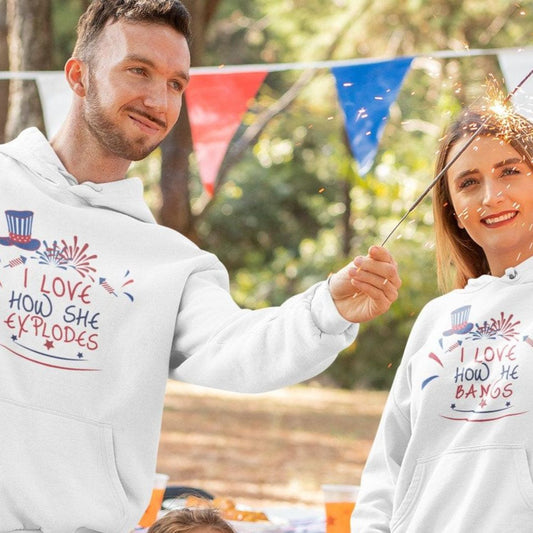 4th of July Matching Outfits: I Love How She Explodes & He Bangs, Comical Couple's Set