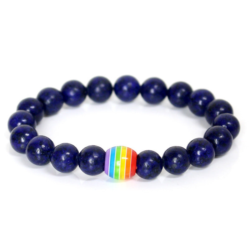 Rainbow Pride Natural Stone Bracelets - Unisex Beaded Strand for Couples