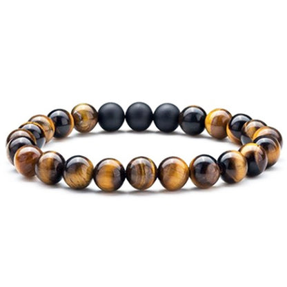 Tiger Eye and Black Agate Couple Bracelets - Adjustable Natural Stone Beads