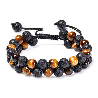 Tiger Eye and Black Agate Couple Bracelets - Adjustable Natural Stone Beads