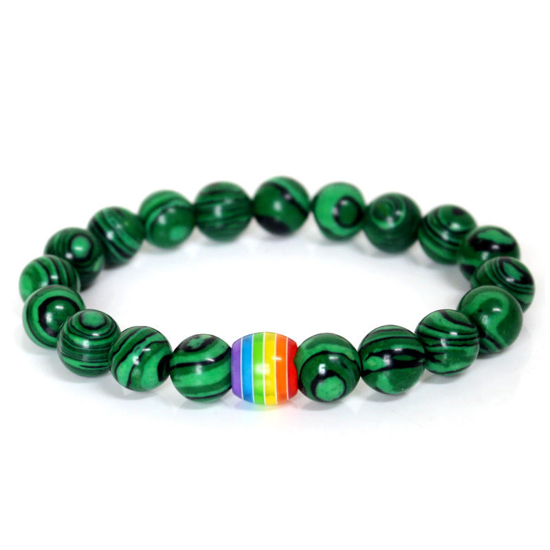 Rainbow Pride Natural Stone Bracelets - Unisex Beaded Strand for Couples