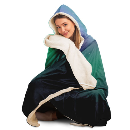 Aurora Borealis Hooded Blanket, Handmade Crafted, Vegan Blanket, With Hood, Multi Colored, Custom Made Quilt, Yoga, Meditation