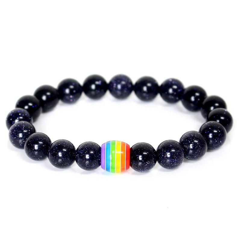 Rainbow Pride Natural Stone Bracelets - Unisex Beaded Strand for Couples