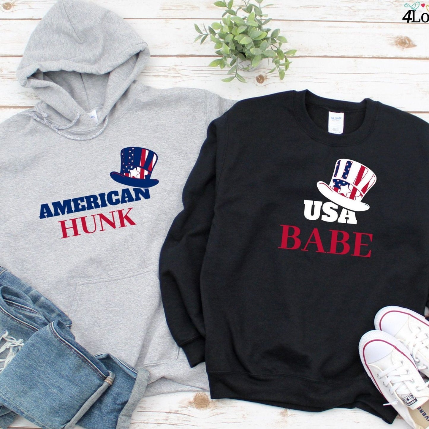 American Hunk/USA Babe Fourth of July Matching Outfits Set, 4th of July His & Her Gifts