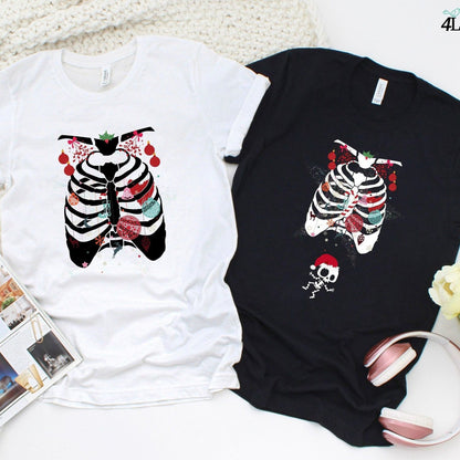 Christmas Maternity & Couple Skeleton Matching Set, Xmas Pregnancy Announcement Outfits