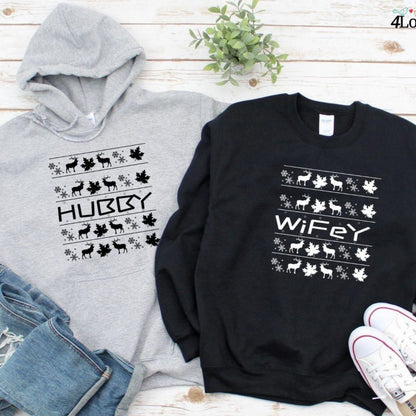 Christmas Wifey Hubby Matching Outfits - Festive Couple Set, Ideal Wedding Holiday Gift